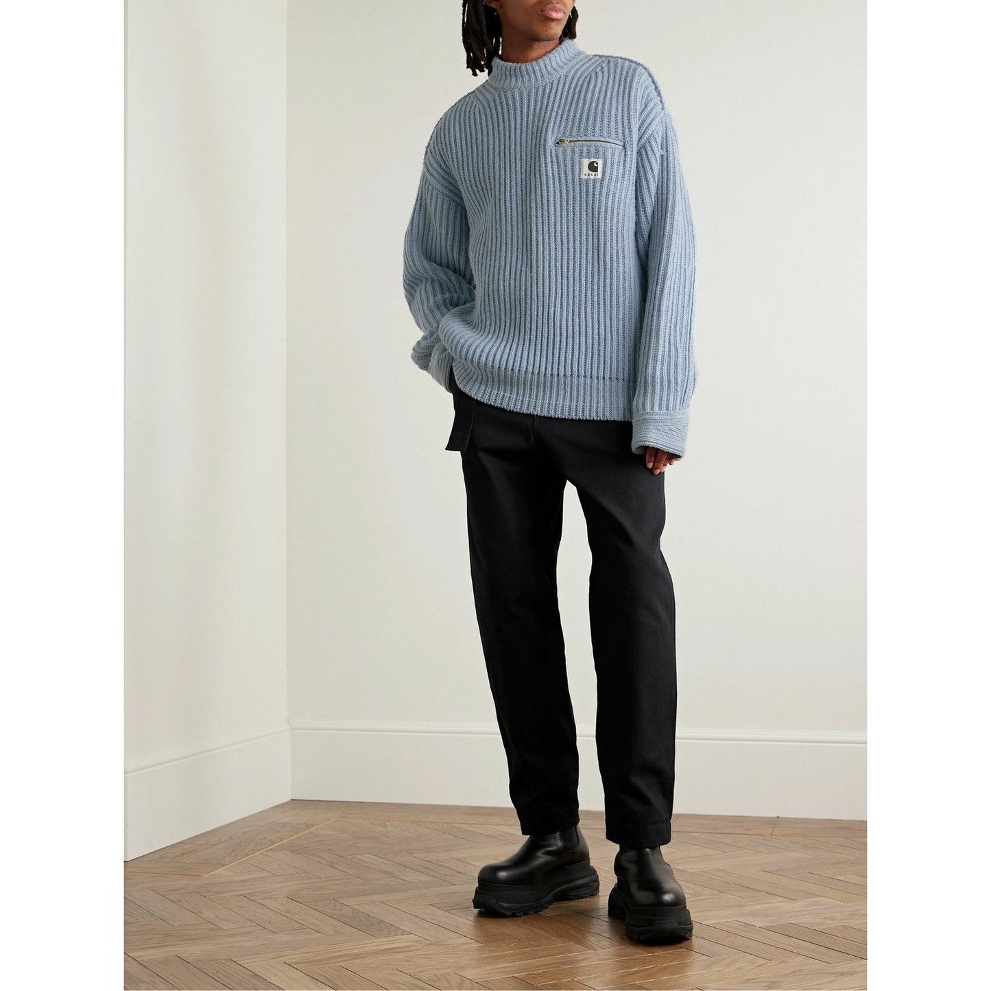 Sacai - Carhartt WIP Detroit Ribbed Wool and Nylon-Blend Sweater - Blue